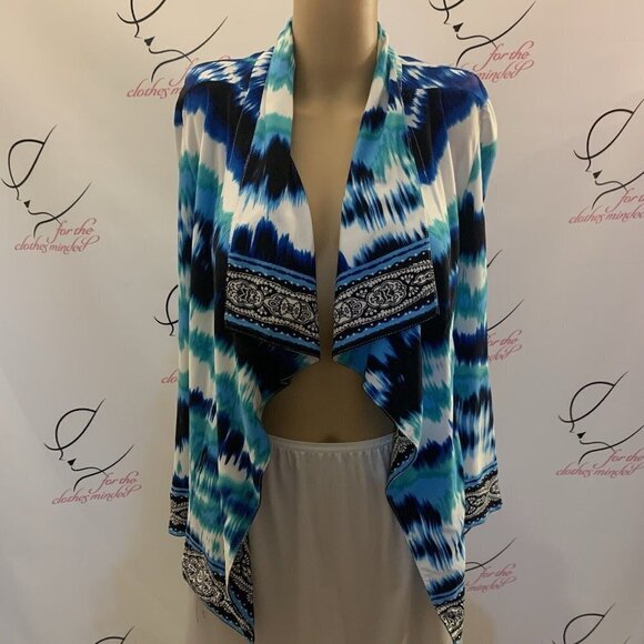 Chico's. Size 0 (XS-S). Open Front Border Print Cardigan. Long Sleeve. B83. - Picture 1 of 5